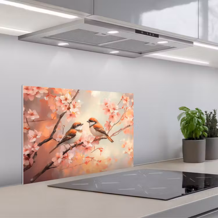 Paraschizzi cucina - Uccelli - Romantico - Ramo di fiori — 1