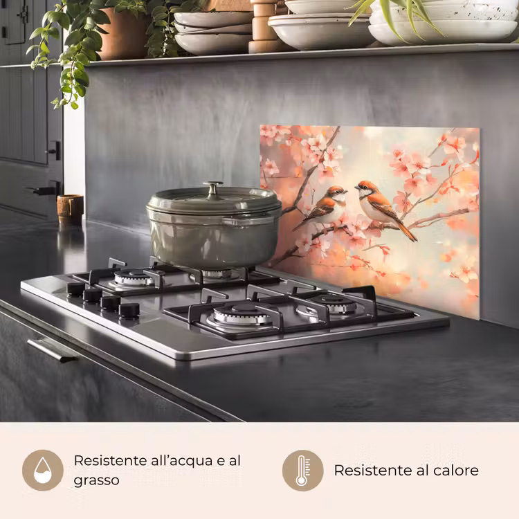 Paraschizzi cucina - Uccelli - Romantico - Ramo di fiori — 2