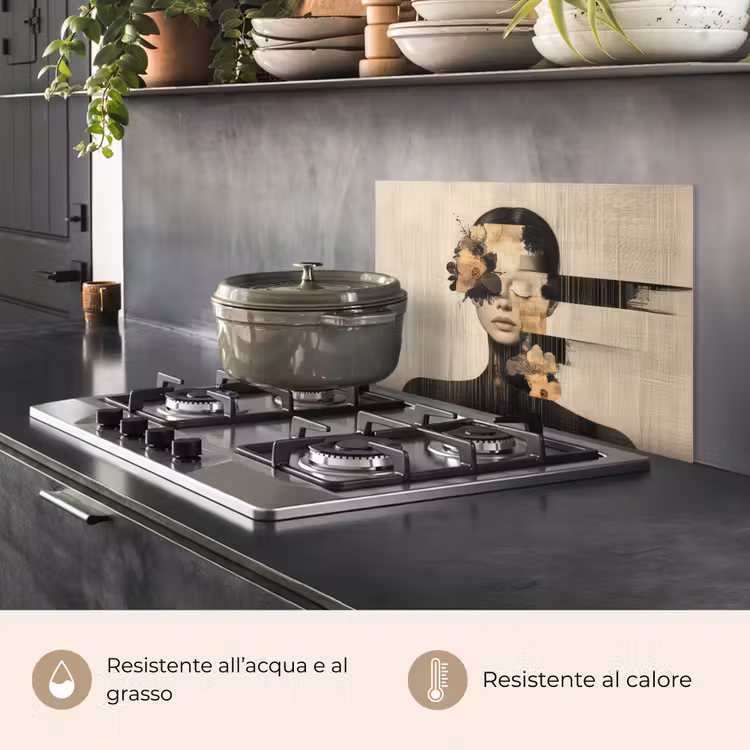 Paraschizzi cucina - Viso - Fiori - Nero - Donna — 2