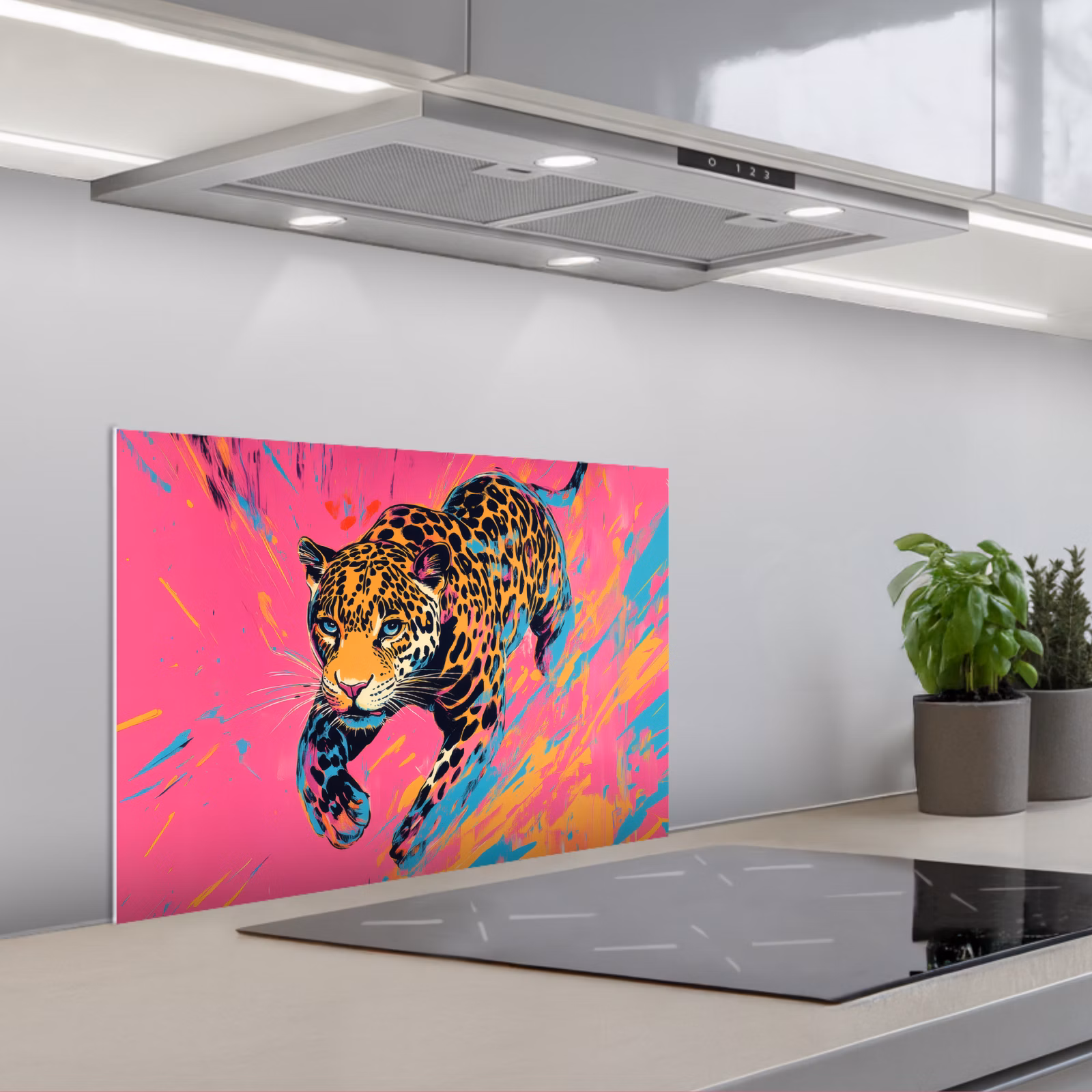 Paraschizzi cucina - Leopardo - Rosa - Arancione - Blu - Vernice — 1