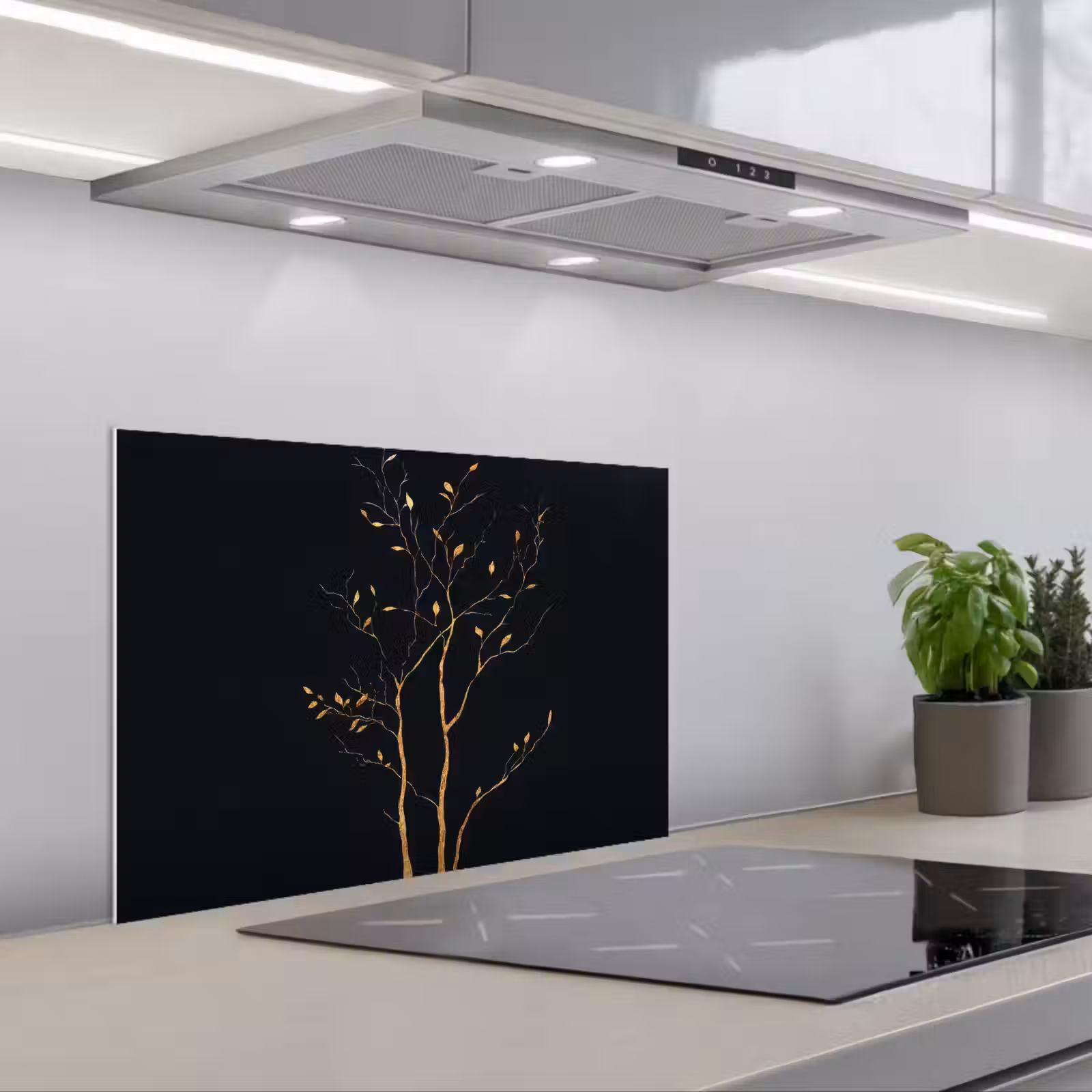 Paraschizzi cucina - Rami - Foglie - Nero — 1