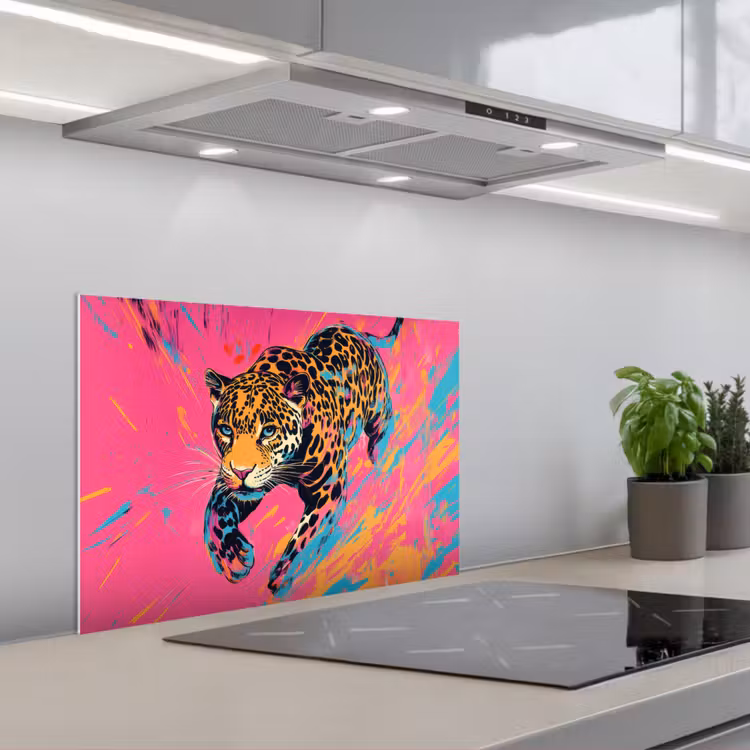 Paraschizzi cucina - Leopardo - Rosa - Arancione - Blu - Vernice — 1