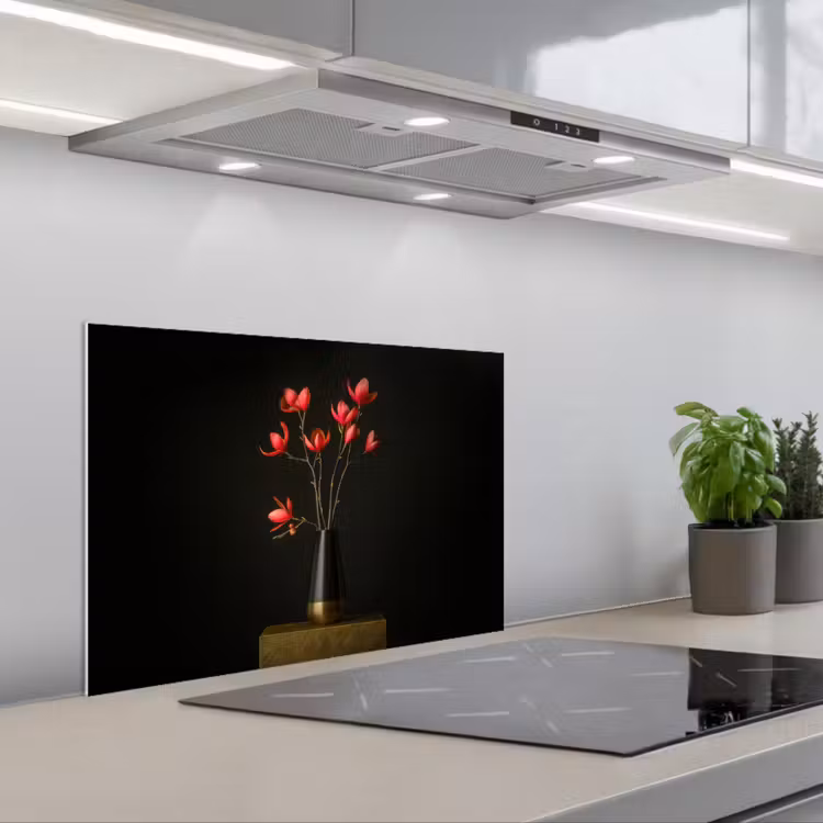 Paraschizzi cucina - Rosso - Fiori - Vaso — 1