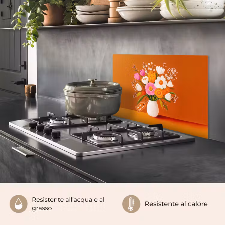 Paraschizzi cucina - Vaso - Fiori - Arancione — 2