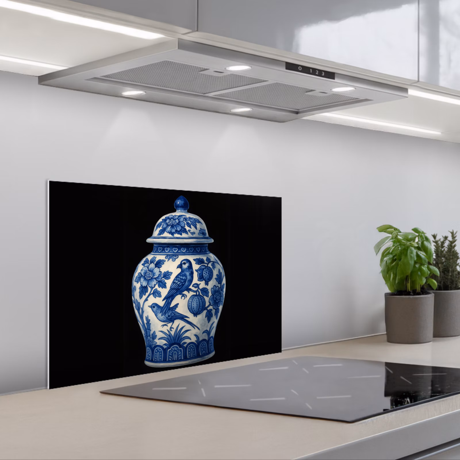 Paraschizzi cucina - Vaso - Blu Delft - Fiori — 1