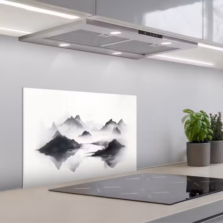 Paraschizzi cucina - Montagne - Nebbia - Acqua - Bianco — 1