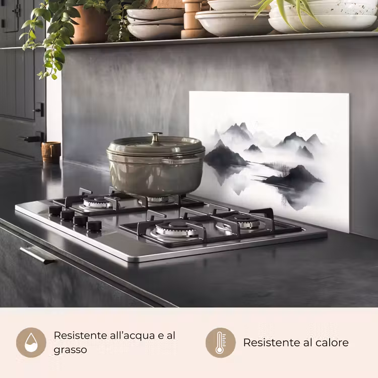 Paraschizzi cucina - Montagne - Nebbia - Acqua - Bianco — 2