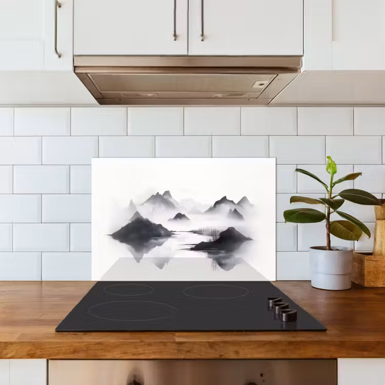 Paraschizzi cucina - Montagne - Nebbia - Acqua - Bianco — 3