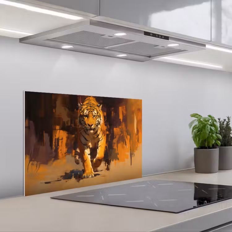 Paraschizzi cucina - Tigre - Dipinto - Arancione - Colpi di spazzola — 1