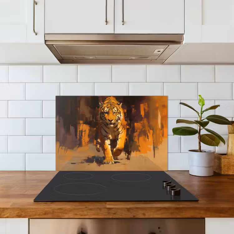 Paraschizzi cucina - Tigre - Dipinto - Arancione - Colpi di spazzola — 3