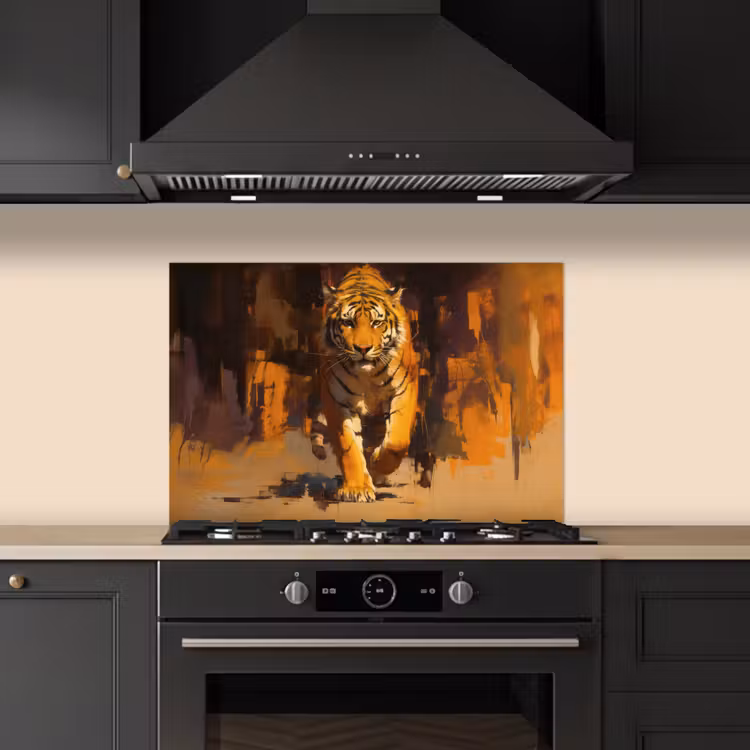 Paraschizzi cucina - Tigre - Dipinto - Arancione - Colpi di spazzola — 5