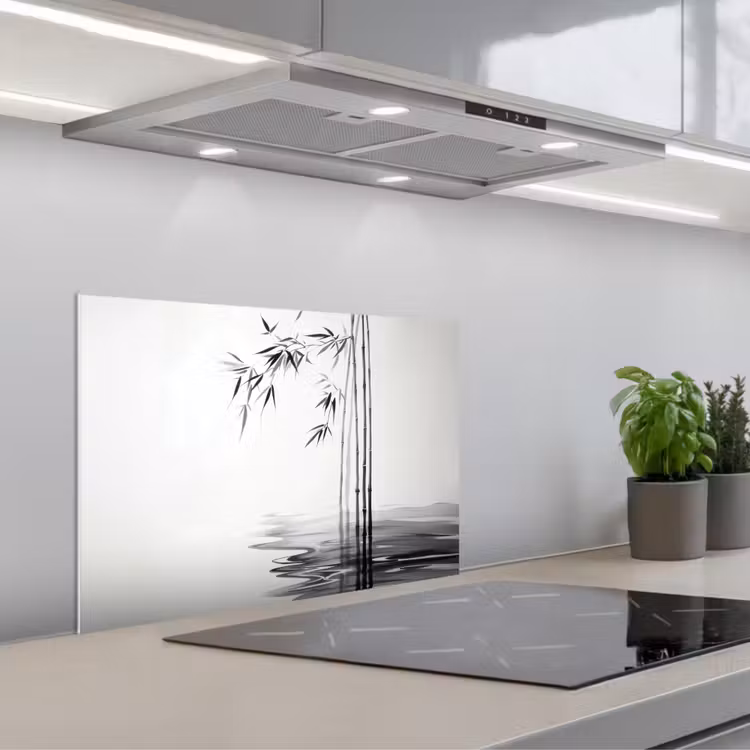 Paraschizzi cucina - Tronchi di bambù - Acqua - Minimalista - Bianco — 1