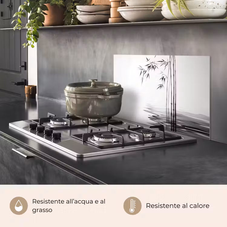 Paraschizzi cucina - Tronchi di bambù - Acqua - Minimalista - Bianco — 2