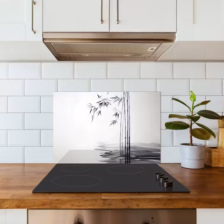 Paraschizzi cucina - Tronchi di bambù - Acqua - Minimalista - Bianco — 3