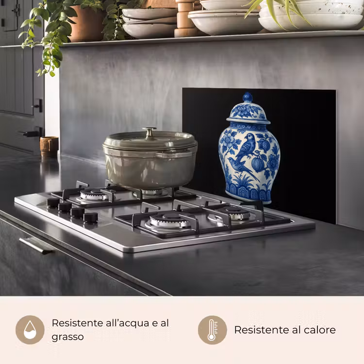 Paraschizzi cucina - Vaso - Blu Delft - Fiori — 2