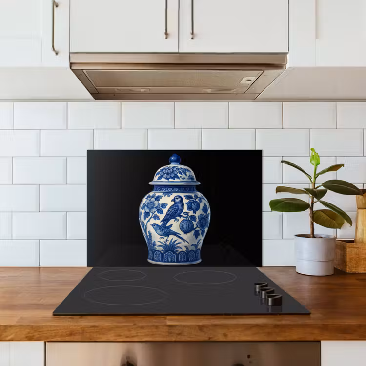 Paraschizzi cucina - Vaso - Blu Delft - Fiori — 3