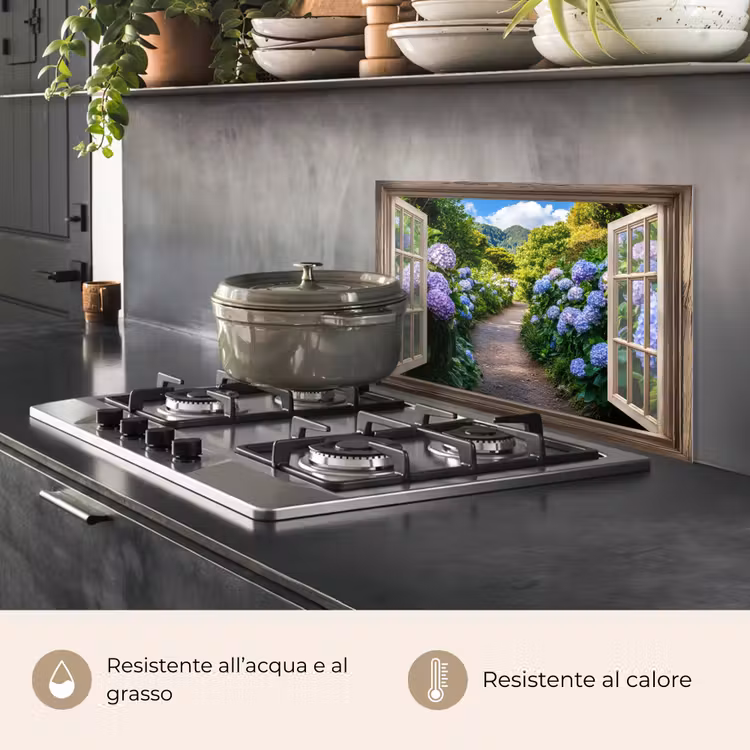 Paraschizzi cucina - Sguardo in avanti - Ortensia - Sentiero - Natura — 2