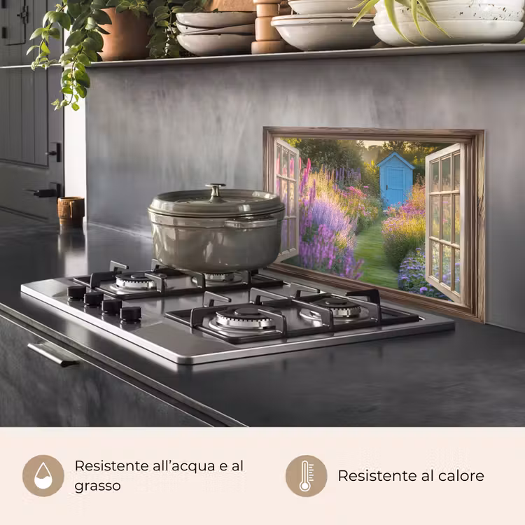 Paraschizzi cucina - Trasparente - Fiori - Finestra - Natura — 2