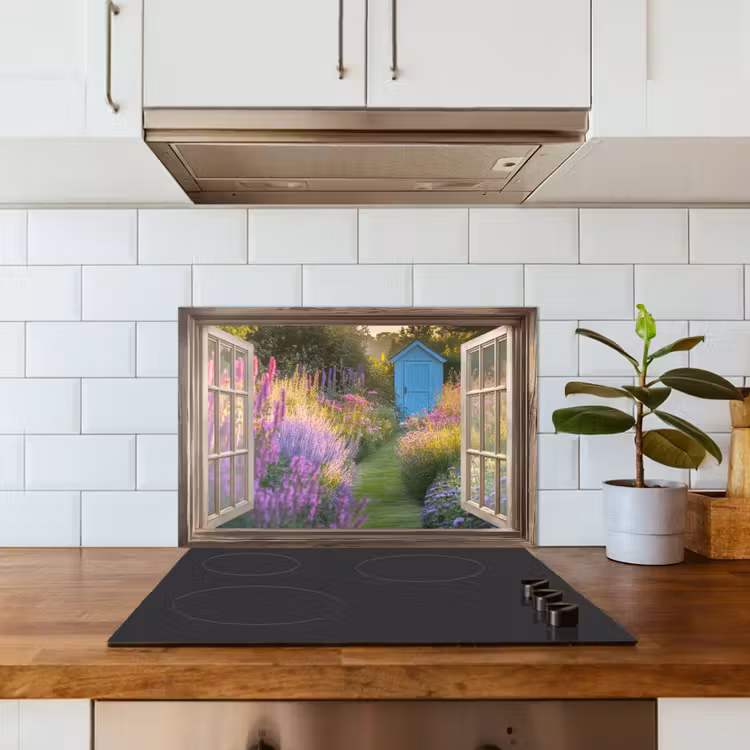 Paraschizzi cucina - Trasparente - Fiori - Finestra - Natura — 3