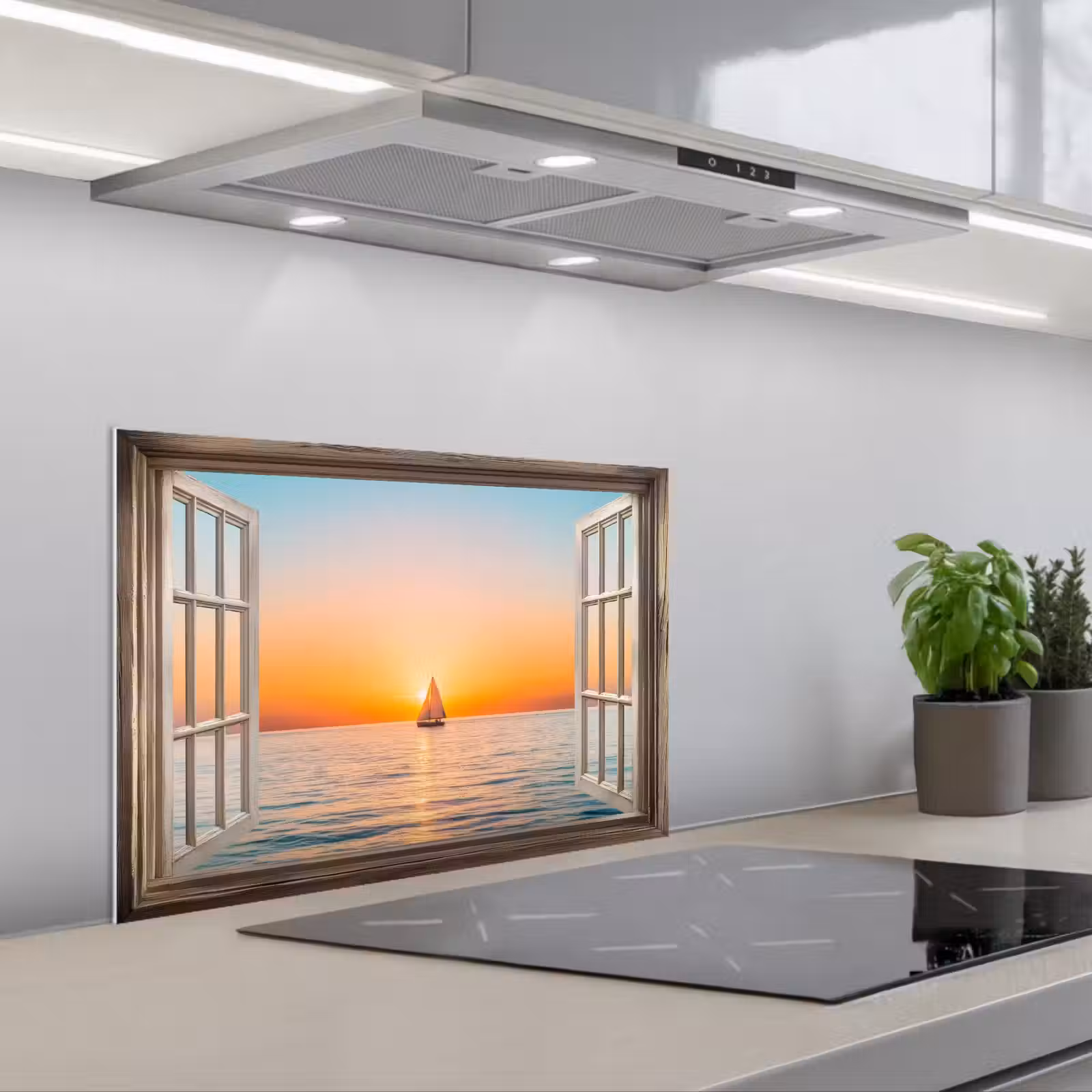 Paraschizzi cucina - Vista trasparente - Mare - Barca - Tramonto — 1