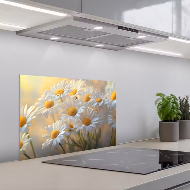 Paraschizzi cucina - Margherite - Bianco - Luce solare — 1