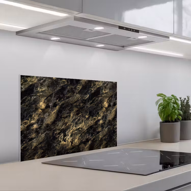 Paraschizzi cucina - Marmo - Nero - Oro — 1