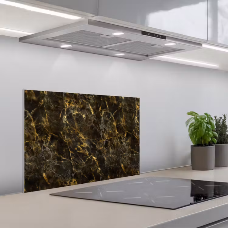 Paraschizzi cucina - Nero - Marmo - Oro — 1