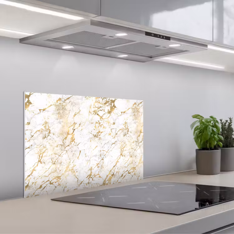 Paraschizzi cucina - Spruzzi d'oro - Bianco - Marmo — 1