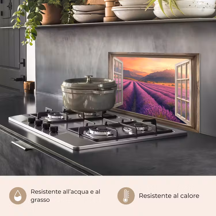 Paraschizzi cucina - Trasparente - Lavanda - Paesaggio - Fiori - Viola — 2