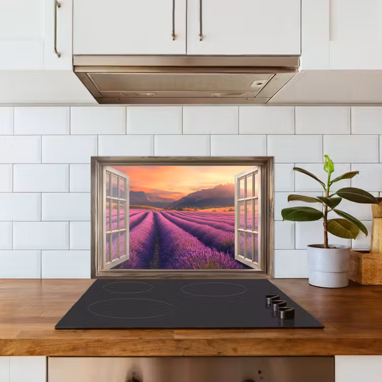 Paraschizzi cucina - Trasparente - Lavanda - Paesaggio - Fiori - Viola — 3