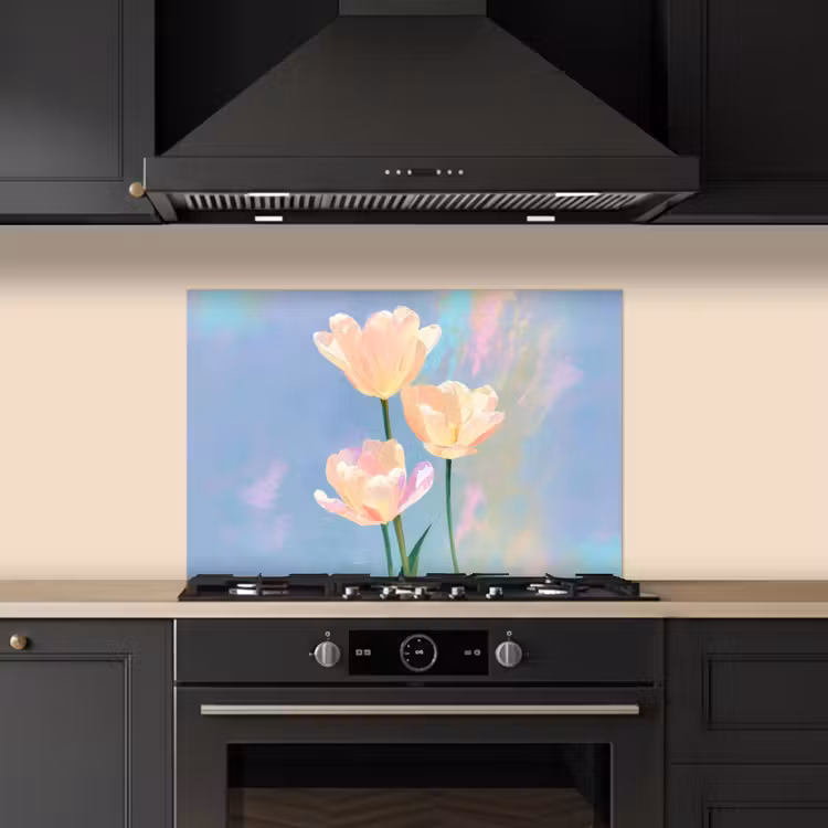 Paraschizzi cucina - Tulipani - Accenti rosa - Blu — 5