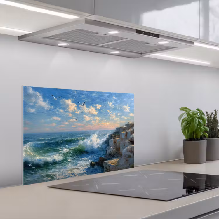 Paraschizzi cucina - Mare - Onde - Rocce - Gabbiani — 1