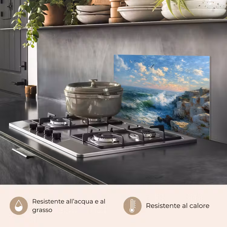 Paraschizzi cucina - Mare - Onde - Rocce - Gabbiani — 2