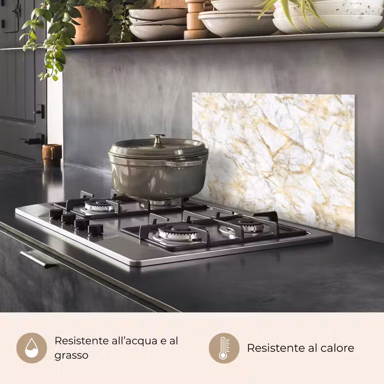Paraschizzi cucina - Marmo - Bianco - Espressivo - Accenti dorati — 2