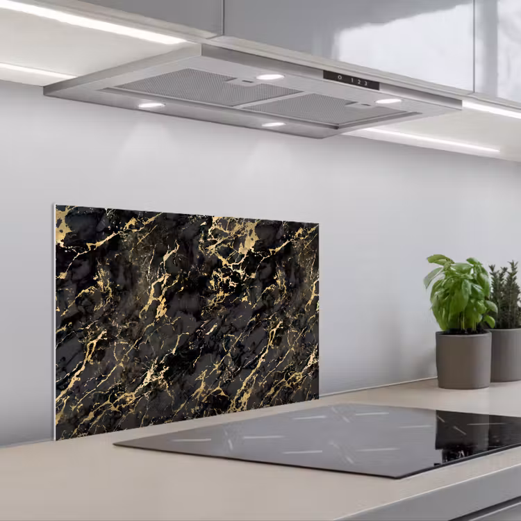 Paraschizzi cucina - Marmo - Nero - Struttura oro — 1