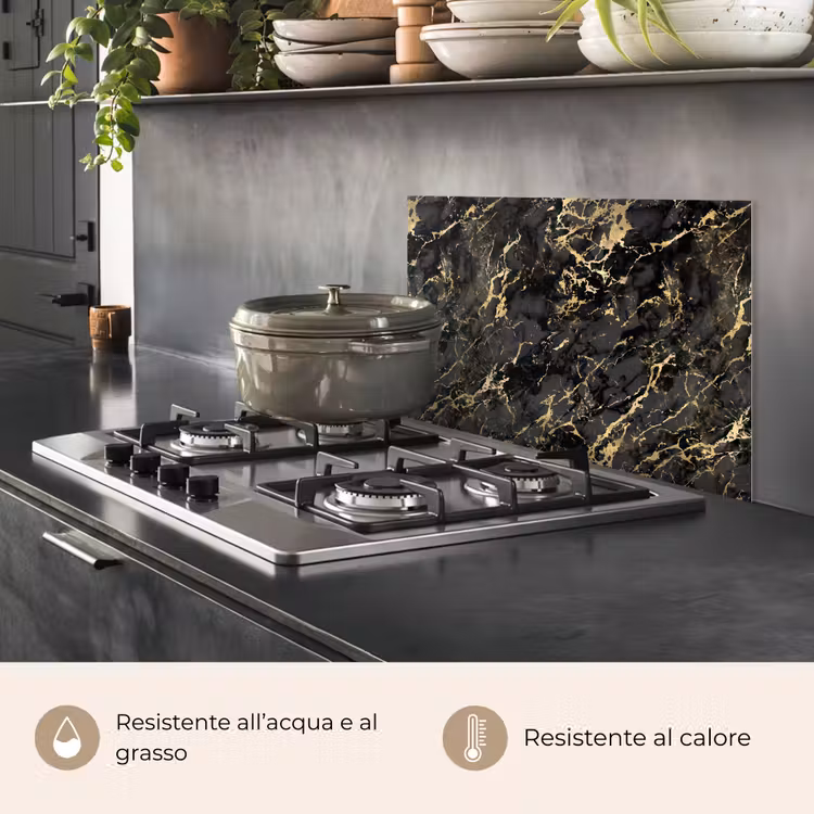 Paraschizzi cucina - Marmo - Nero - Struttura oro — 2