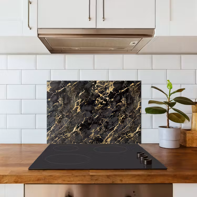 Paraschizzi cucina - Marmo - Nero - Struttura oro — 3