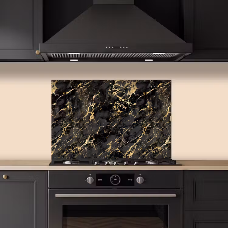 Paraschizzi cucina - Marmo - Nero - Struttura oro — 5