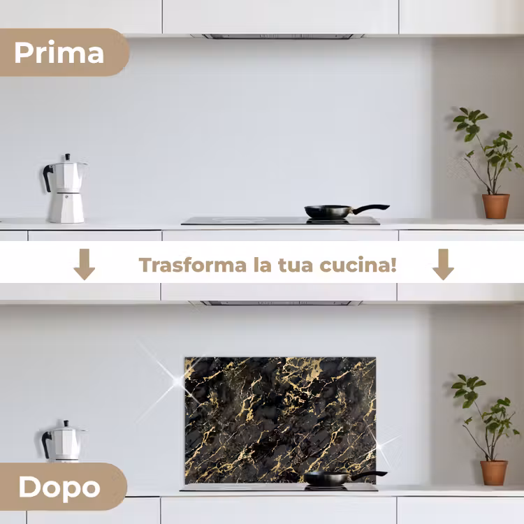 Paraschizzi cucina - Marmo - Nero - Struttura oro — 7