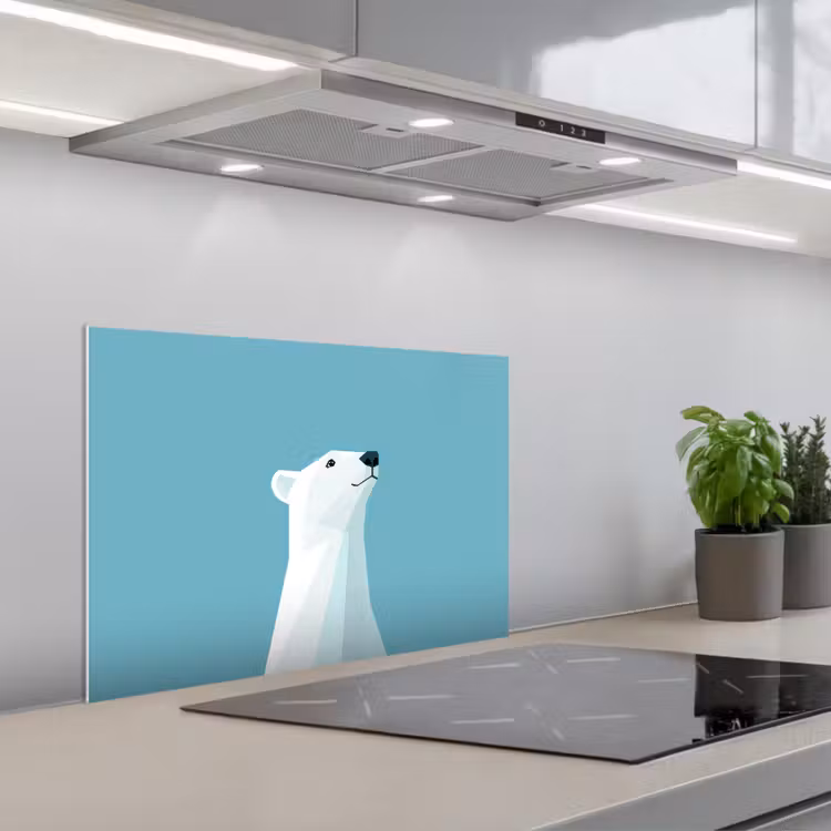 Paraschizzi cucina - Orso polare - Azzurro - Minimalista — 1