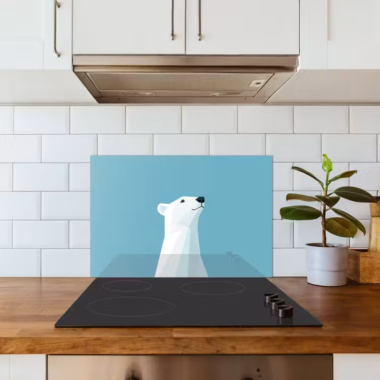 Paraschizzi cucina - Orso polare - Azzurro - Minimalista — 3