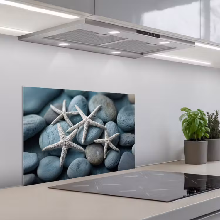 Paraschizzi cucina - Stella marina - Pietre - Bianco — 1