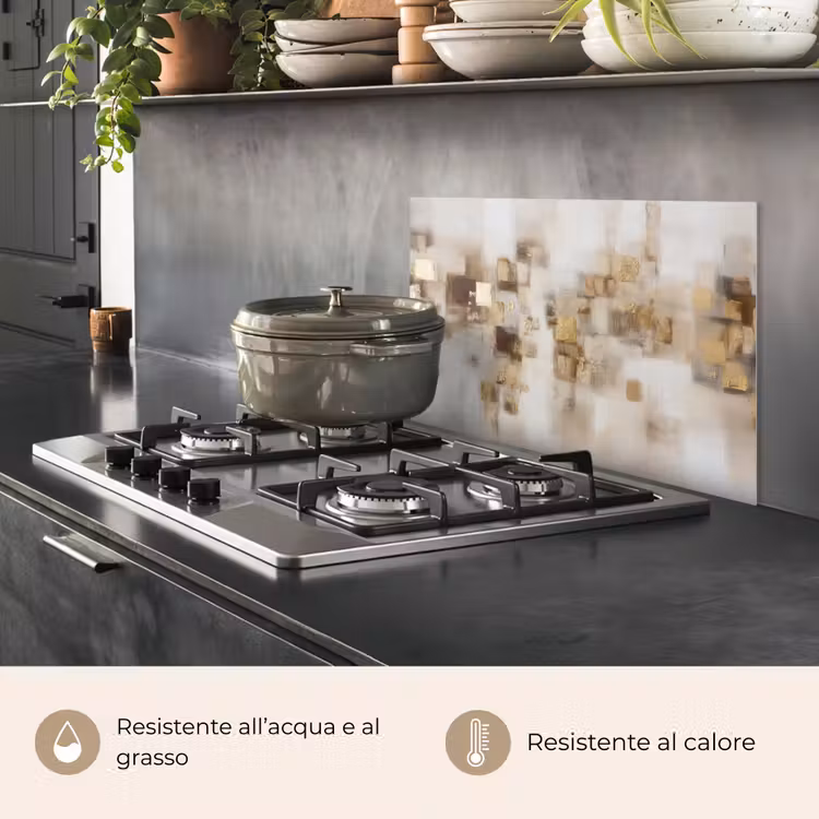 Paraschizzi cucina - Quadrati astratti - Toni della terra - Nebbioso — 2
