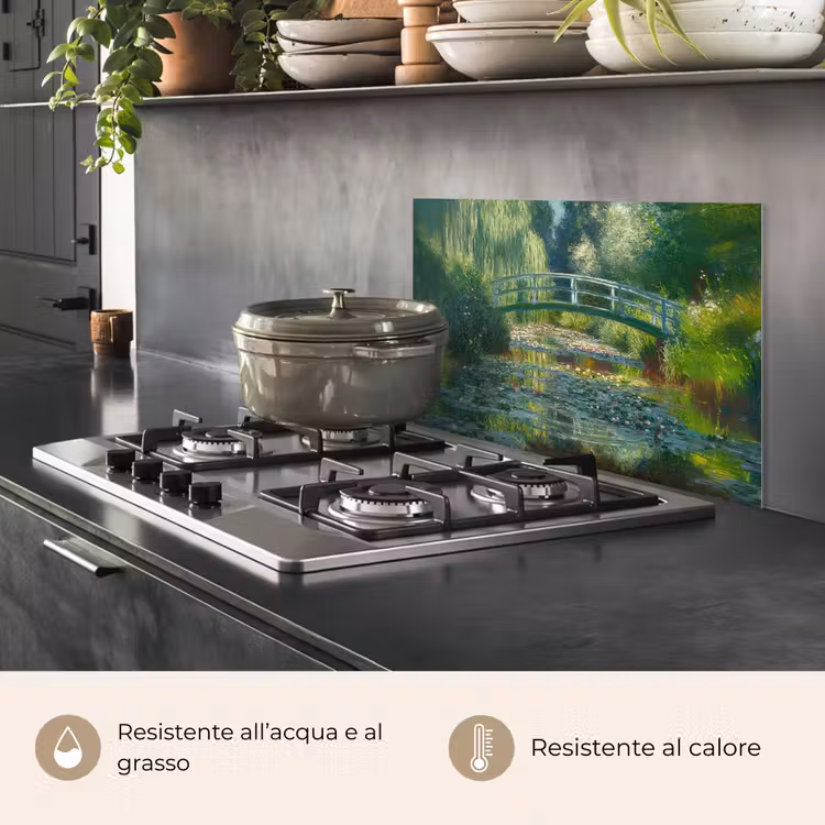 Paraschizzi cucina - Ponte - Legno - Stagno - Ninfee — 2