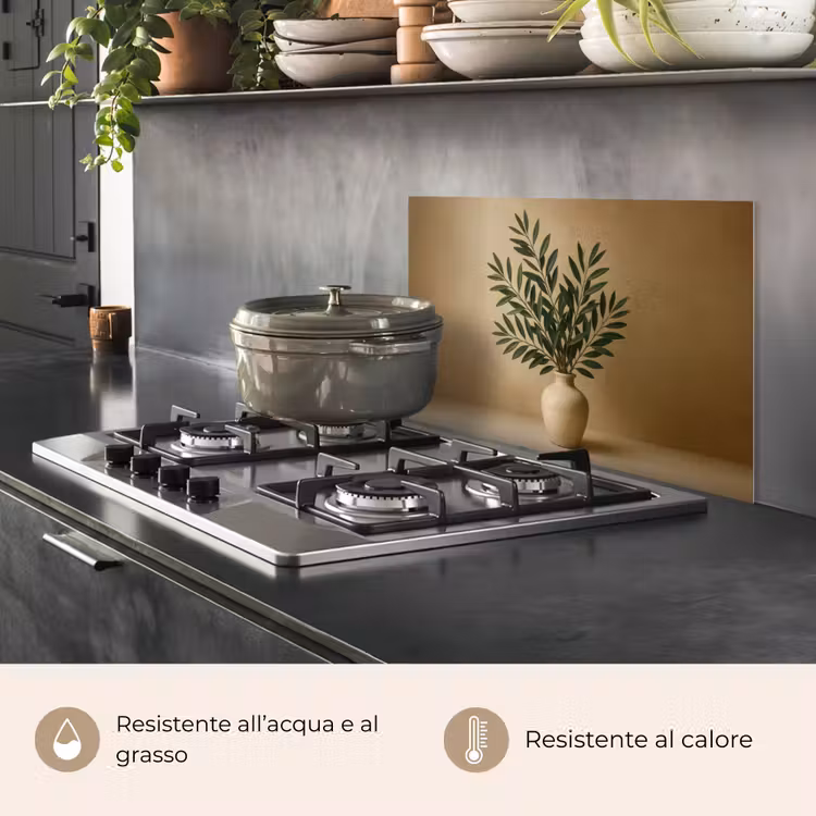 Paraschizzi cucina - Vaso - Rami d'ulivo - Foglie - Beige — 2