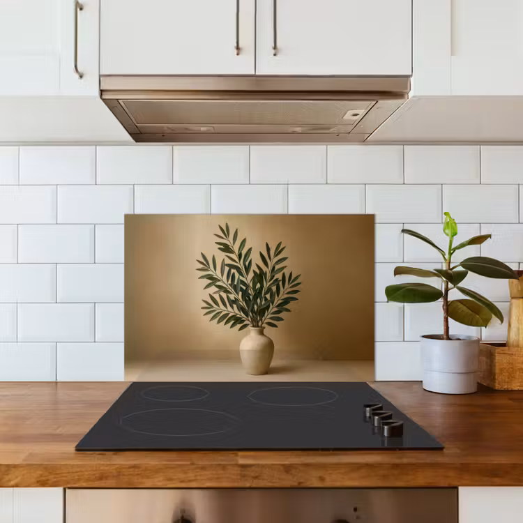Paraschizzi cucina - Vaso - Rami d'ulivo - Foglie - Beige — 3