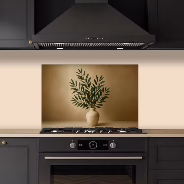 Paraschizzi cucina - Vaso - Rami d'ulivo - Foglie - Beige — 5