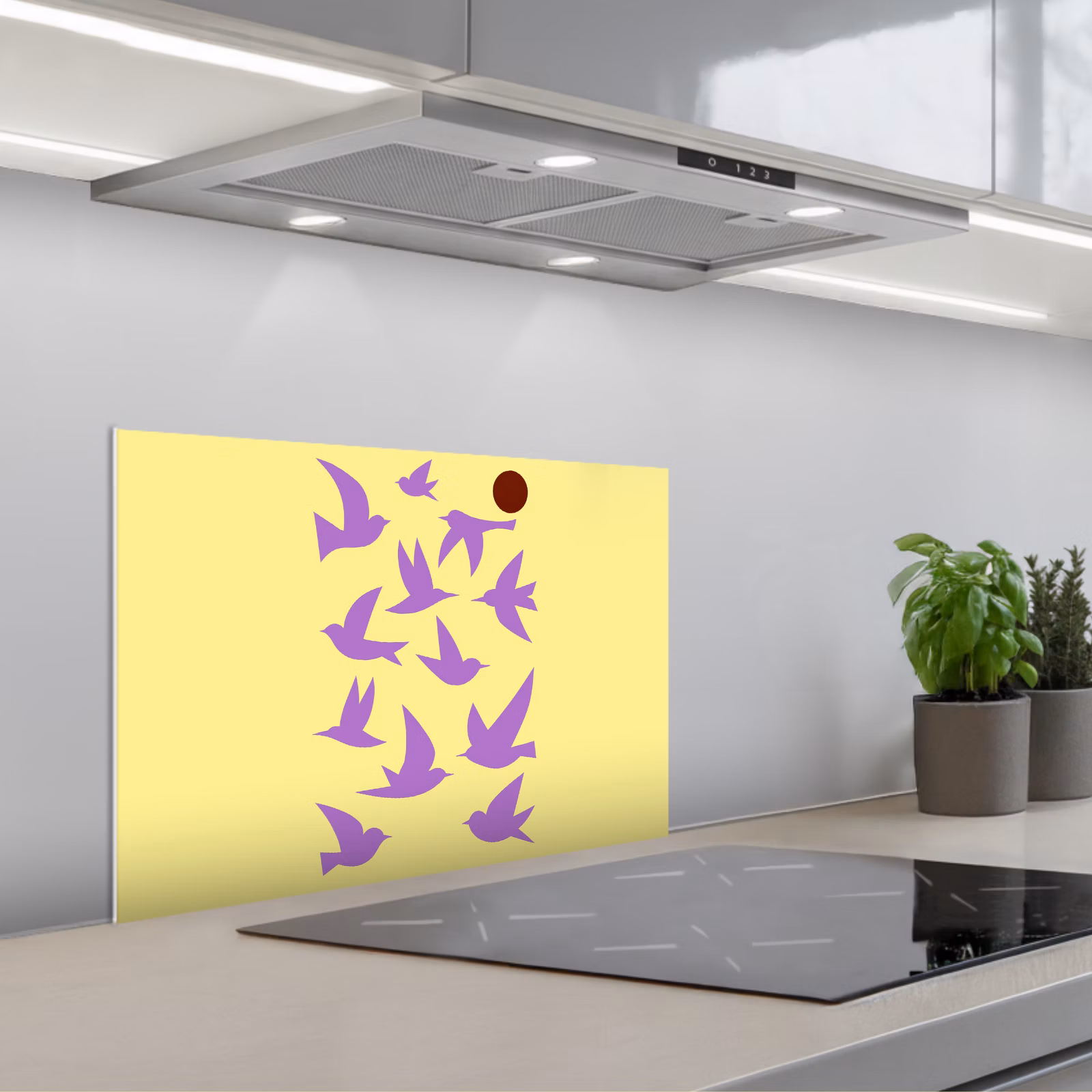 Paraschizzi cucina - Uccelli - Cerchio - Giallo - Movimento — 1