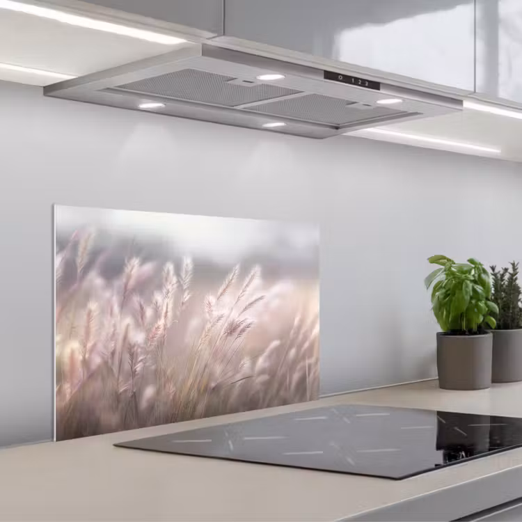 Paraschizzi cucina - Pennacchi d'erba - Vento - Beige - Nebbia — 1