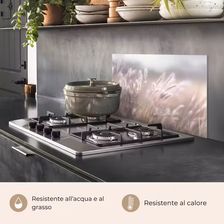 Paraschizzi cucina - Pennacchi d'erba - Vento - Beige - Nebbia — 2